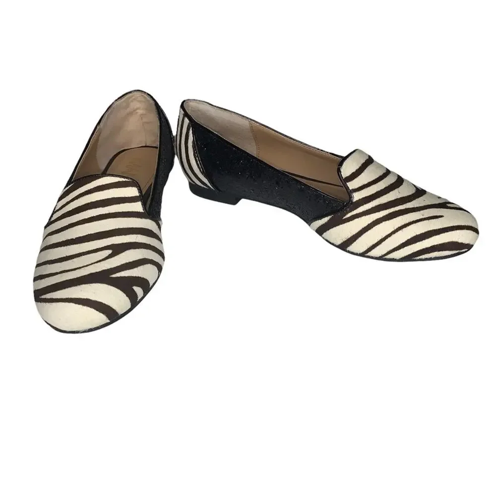 IMAN calf hair zebra print size 6.5M flats brown and beige glittery side… - Picture 4 of 14